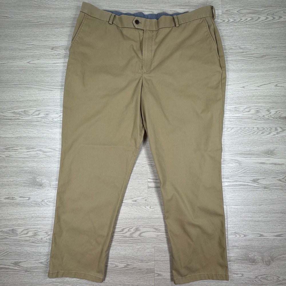 Charles Tyrwhitt Mens Chino Pants Khaki Tan 42W 30L Stretch‎ Cotton Flat Front